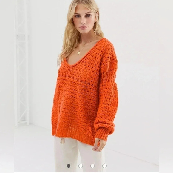 Free People Tops - Free People Sweaters Free People Crashing Waves Orange Pullover Sweater